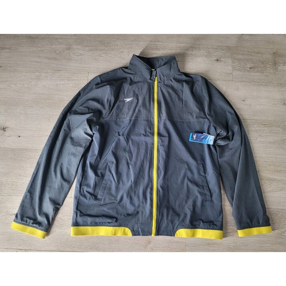 Speedo Men's XXL Tech Warm Up Jacket Vented 7720700 Gray w/ Yellow Trim New